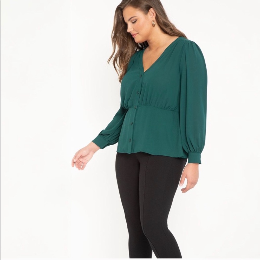 New Eloquii Green Peplum Button Front Blouse 16W